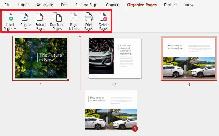 PDF Extra: organize pages section